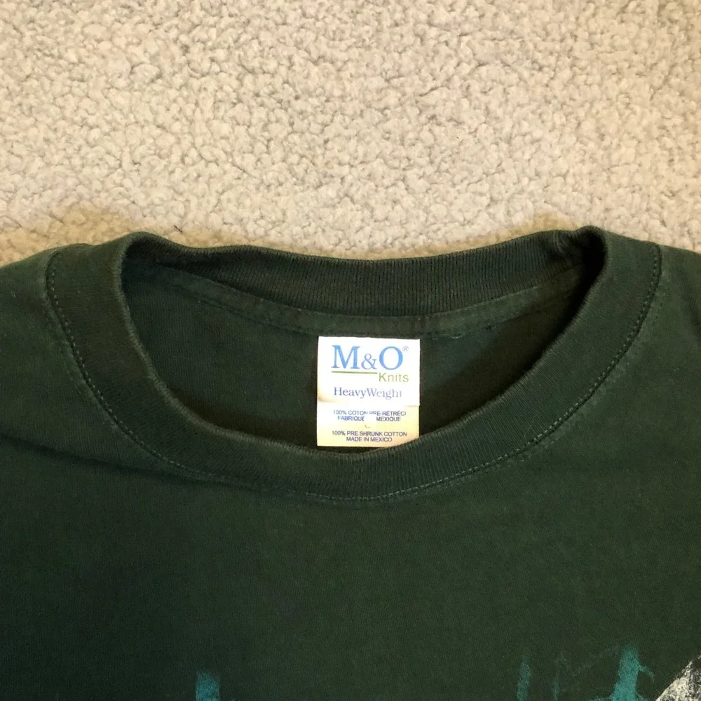 M&O Knits HeavyWeight Wolf Pack Graphic T-Shirt Forest Green Mens Large‎ Vintage